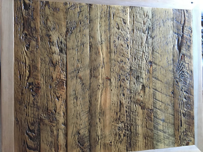 This picture shows the top of the modern and rustic end table. This image features the rough cut charachter.